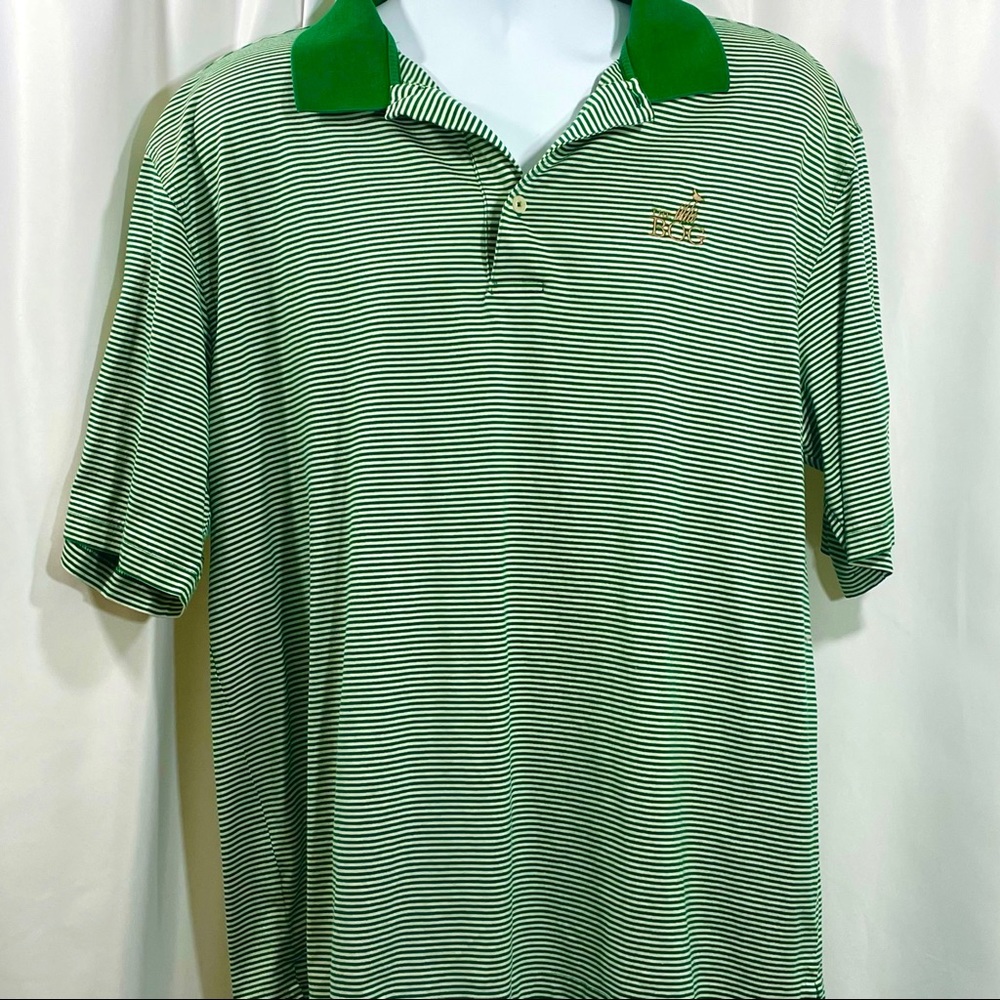 Oxford Golf Polo Striped Green & White Shirt XL